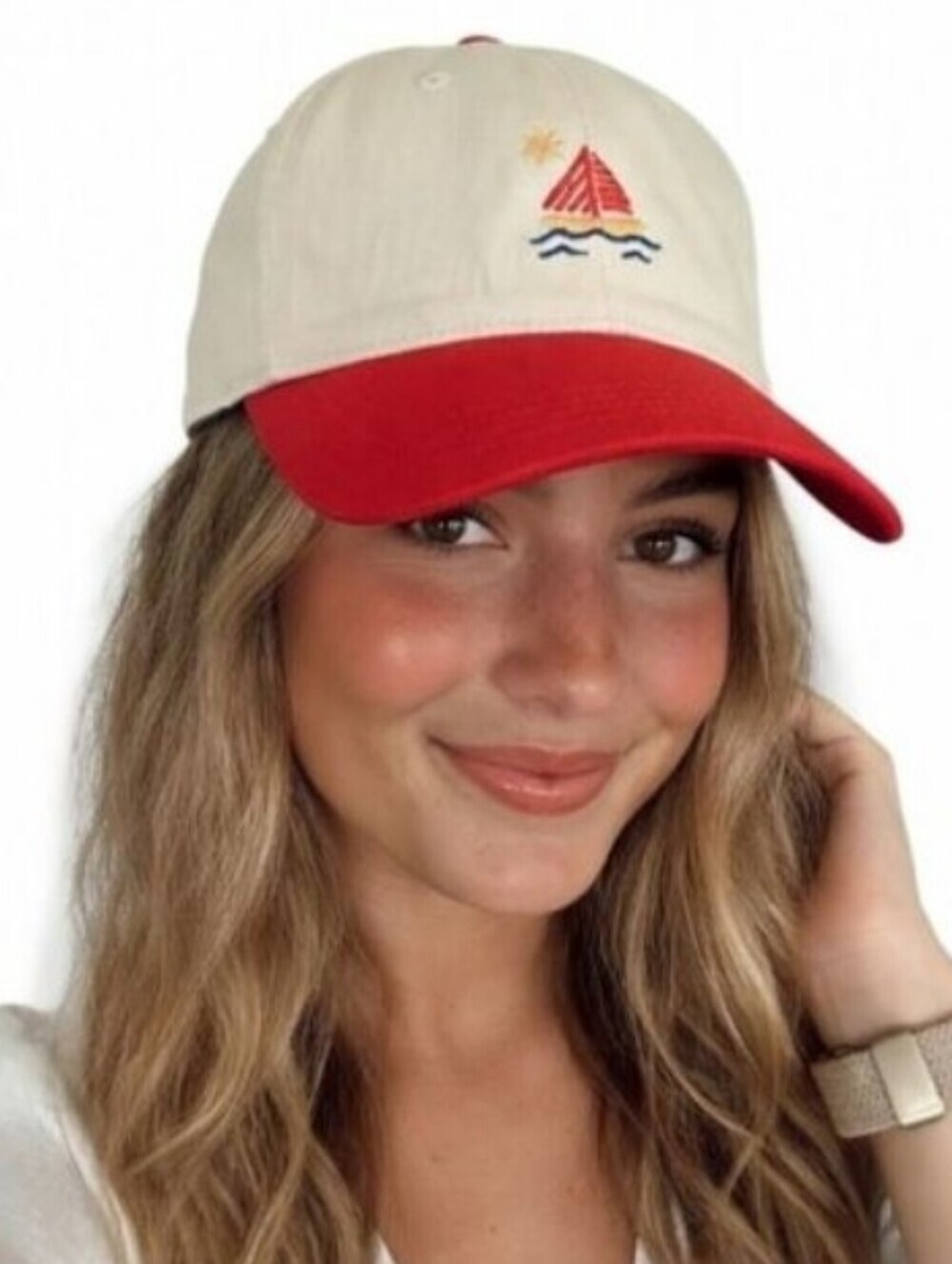 Frasier Sterling Sport Embroidered Sailboat Two-Tone Baseball Cap - Cream & Red
